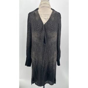 HALSTON  HERITAGE Black Ombre Reptile Longsleeves Chiffon Belted Dress